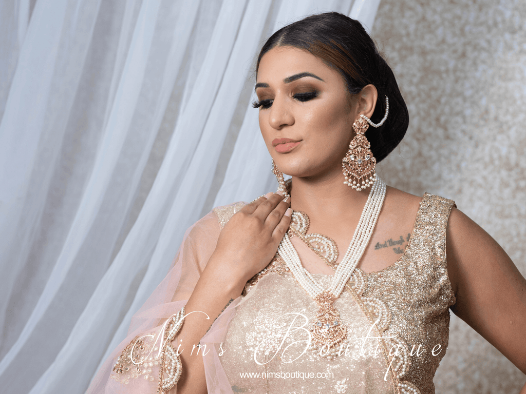 Nims Boutique Neena Pearl & Gold Long Necklace Set