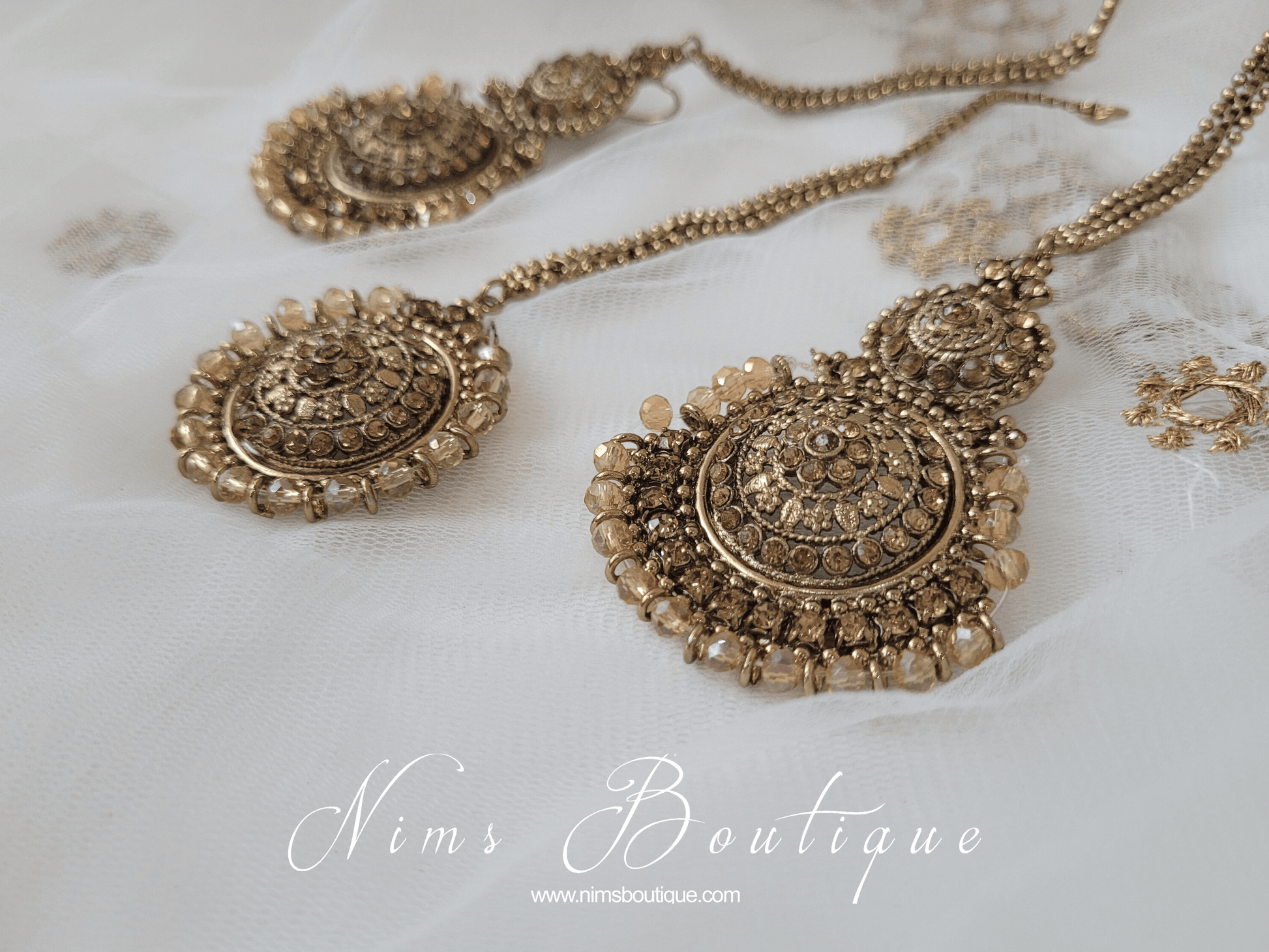 Nims Boutique Royal Gold Stone Tikka Set