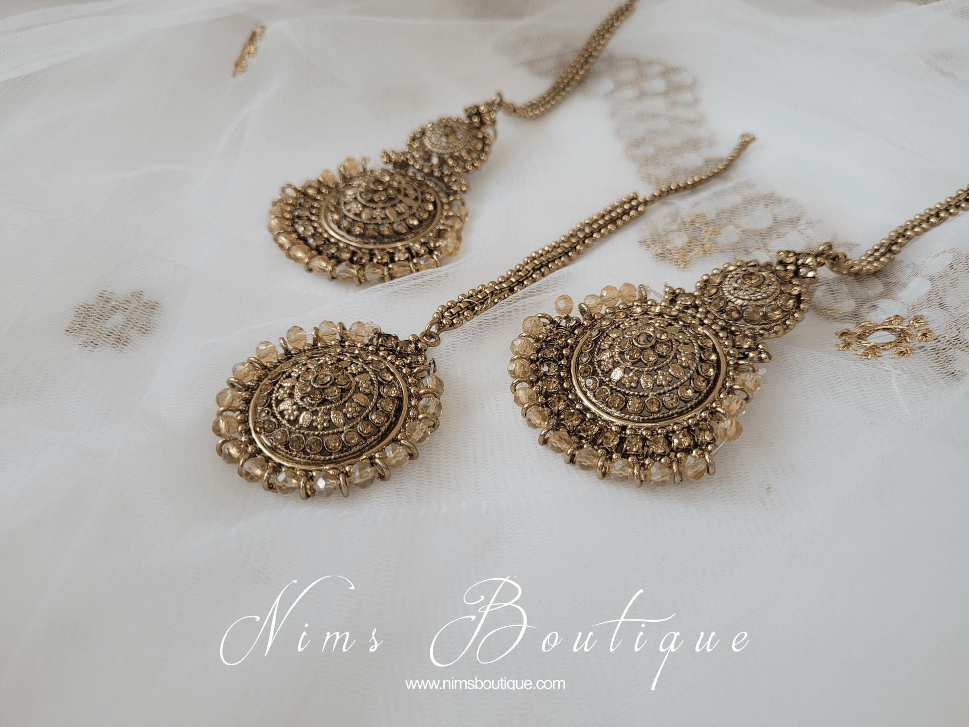 Nims Boutique Royal Gold Stone Tikka Set