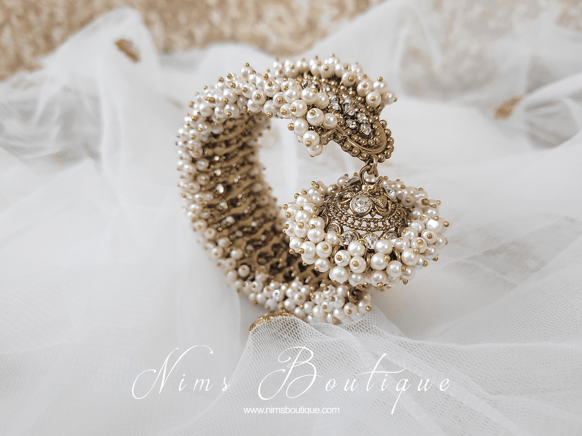 Nims Boutique Royal Pearl Cluster Bracelet with hanging chumka