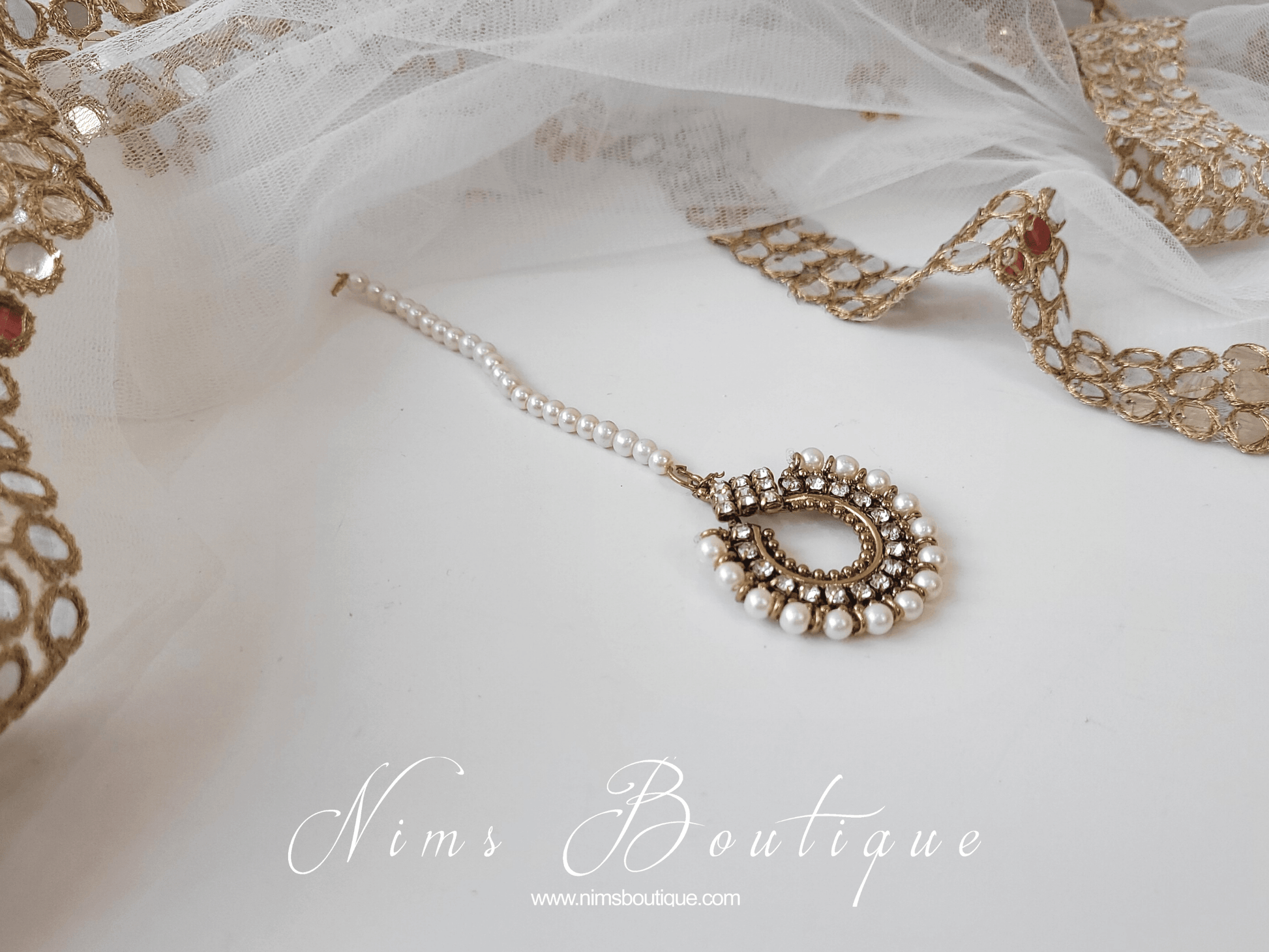 Nims Boutique Vidya Pearl & Clear Stone tikka