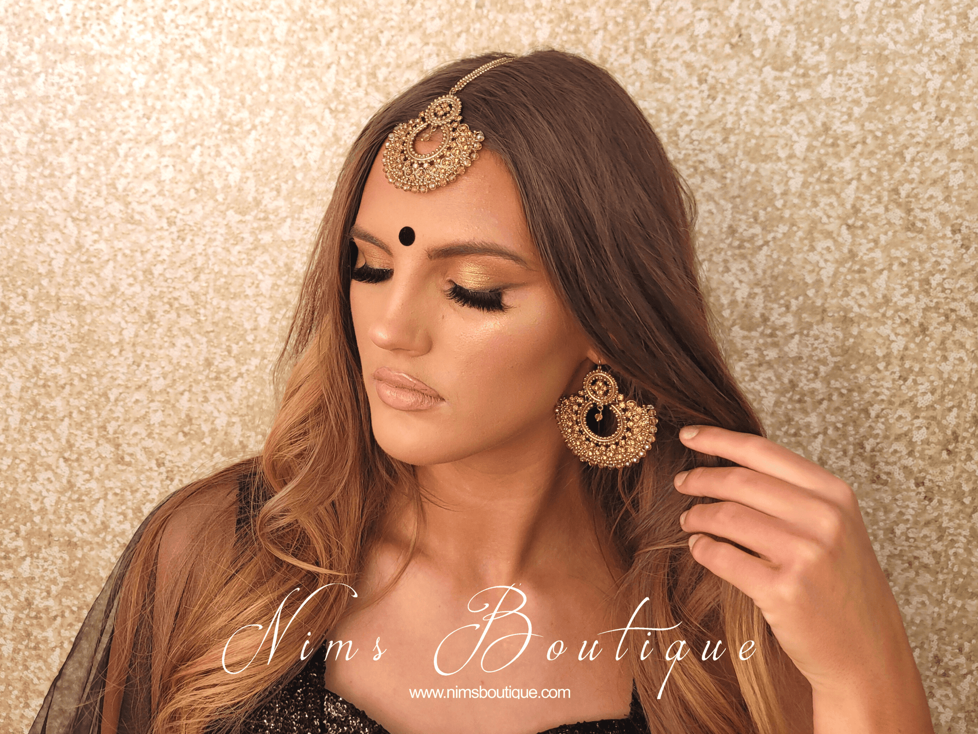 Nims Boutique Royal Gold Stone Chand Tikka Set