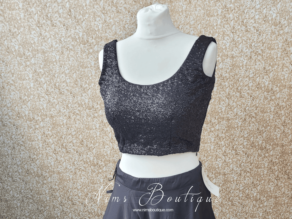 Nims Boutique Luxury Black Sequin Sleeveless Blouse 4-24