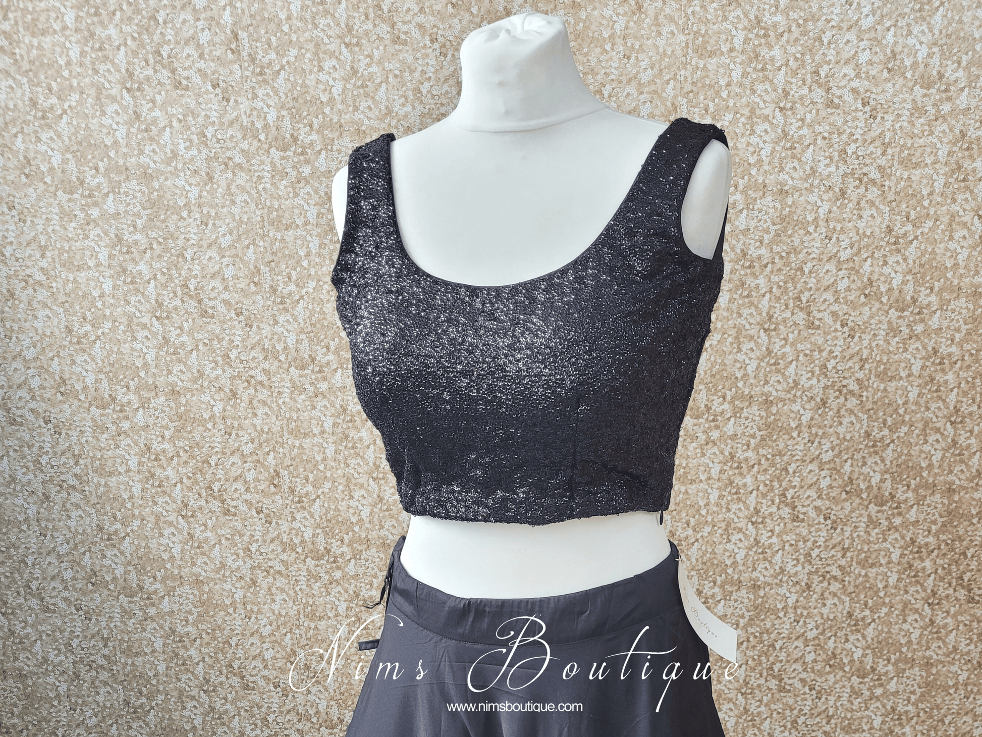 Nims Boutique Luxury Black Sequin Sleeveless Blouse 4-24