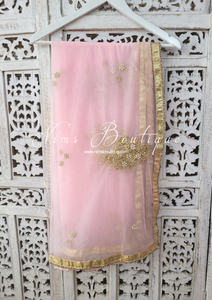 Light Pink Net Pearl Embellished Dupatta/Chunni (NP5)