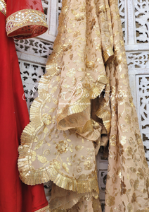 Pure Silk Red & Gold Anarkali Pajami Suit (22-24)