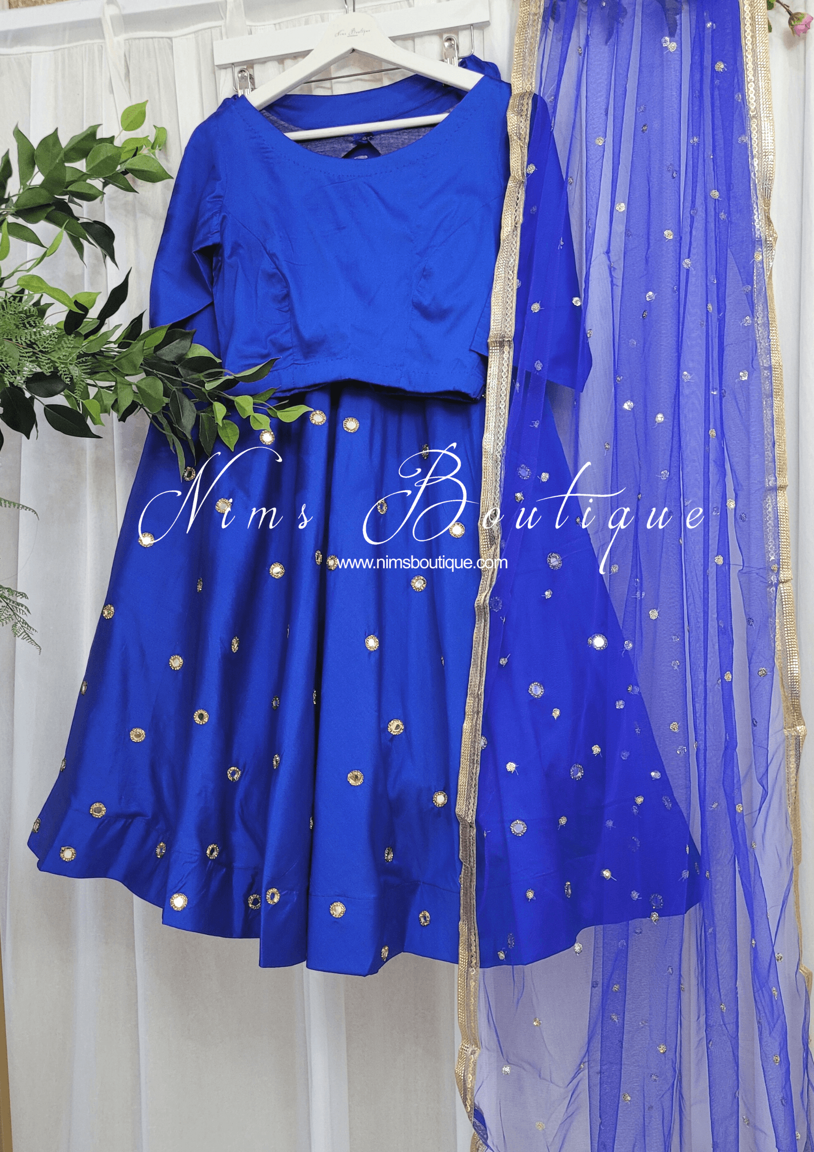 Nims Boutique Rani Luxury Royal Blue Mirror readymade skirt/lehnga size 4-26