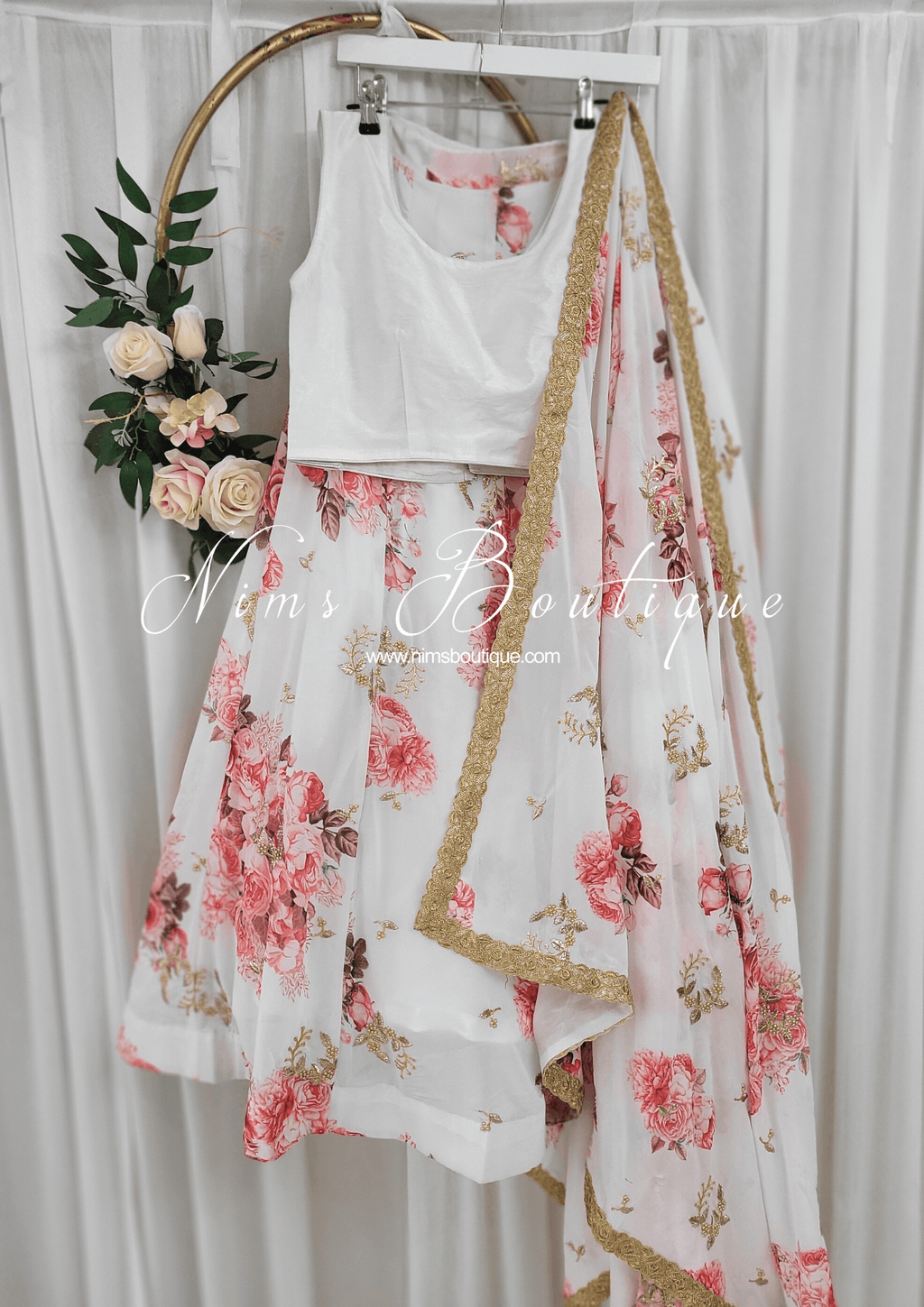 Nims Boutique La Floraison Ivory Georgette Floral readymade skirt/lehnga sizes 4-26