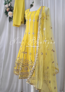 Sofiya Yellow Sequin Anarkali Suit with Pajami (Sizes 6-16)