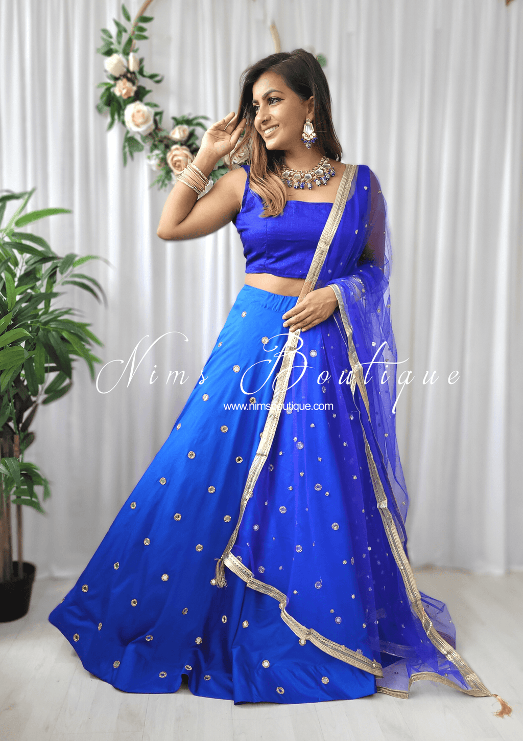 Nims Boutique Rani Luxury Royal Blue Mirror readymade skirt/lehnga size 4-26