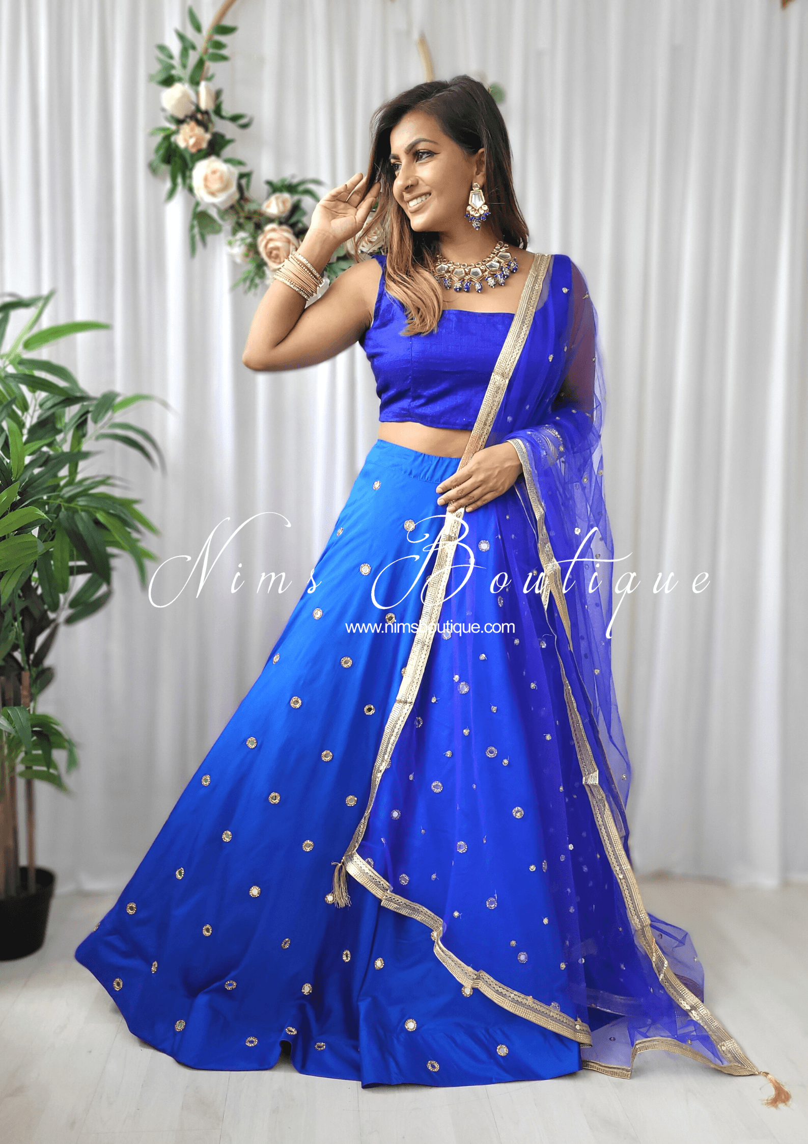 Nims Boutique Royal Blue Net Sequin Dupatta/Chunni