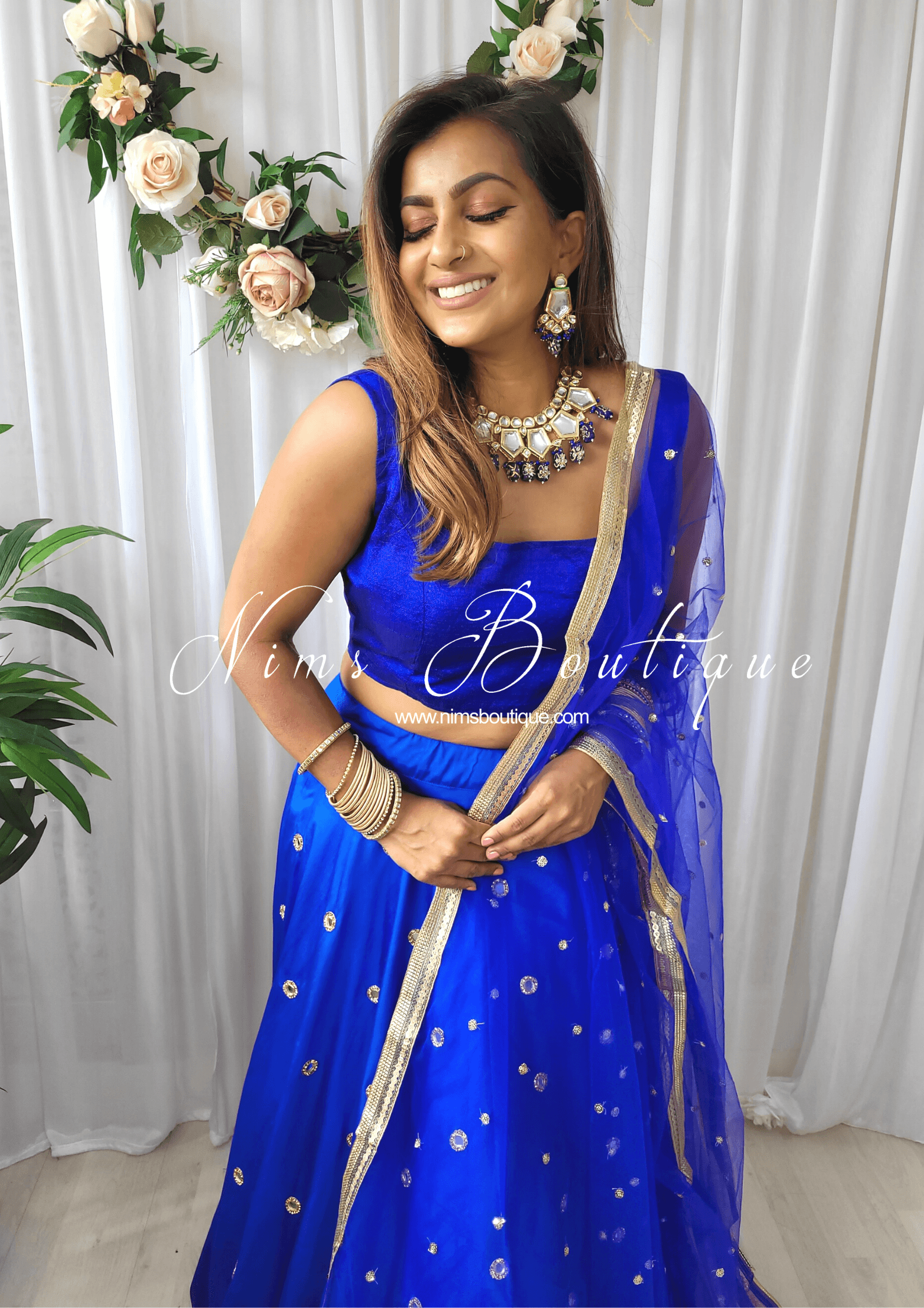 Nims Boutique Royal Blue Net Sequin Dupatta/Chunni