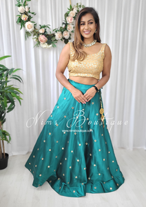 Rani Luxury Peacock Green Mirror readymade skirt/lehnga (size 4-22)