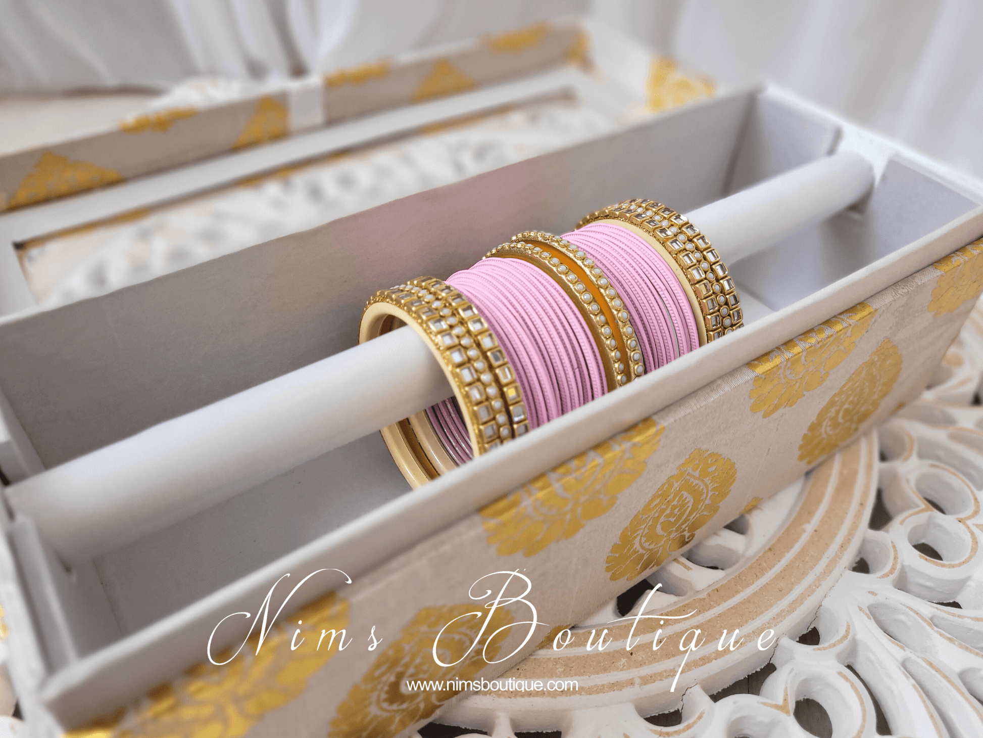 Nims Boutique Light Pink & Kundan Set of Bangles LP1