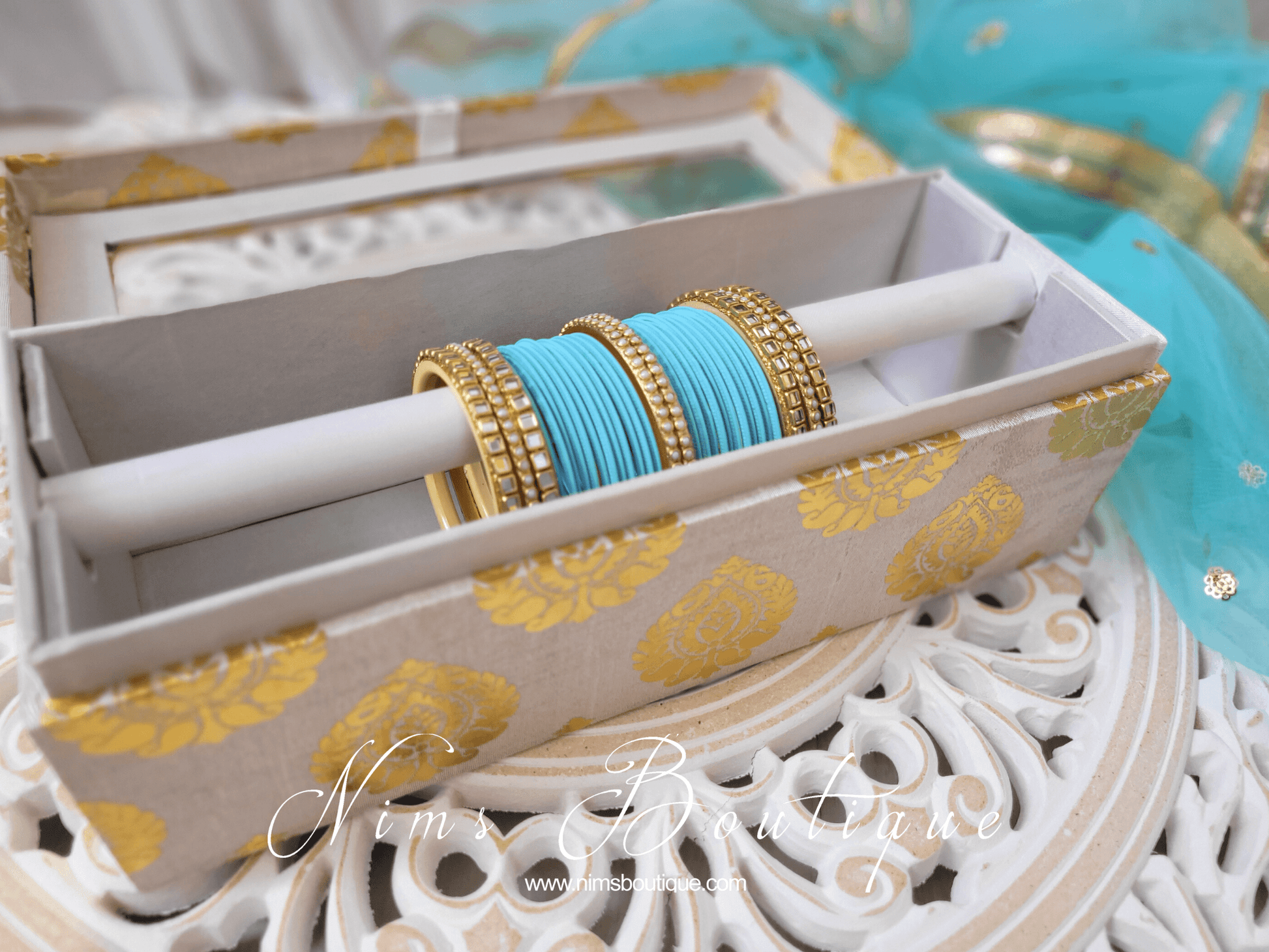 Nims Boutique Sky Blue & Kundan Set of Bangles SB1