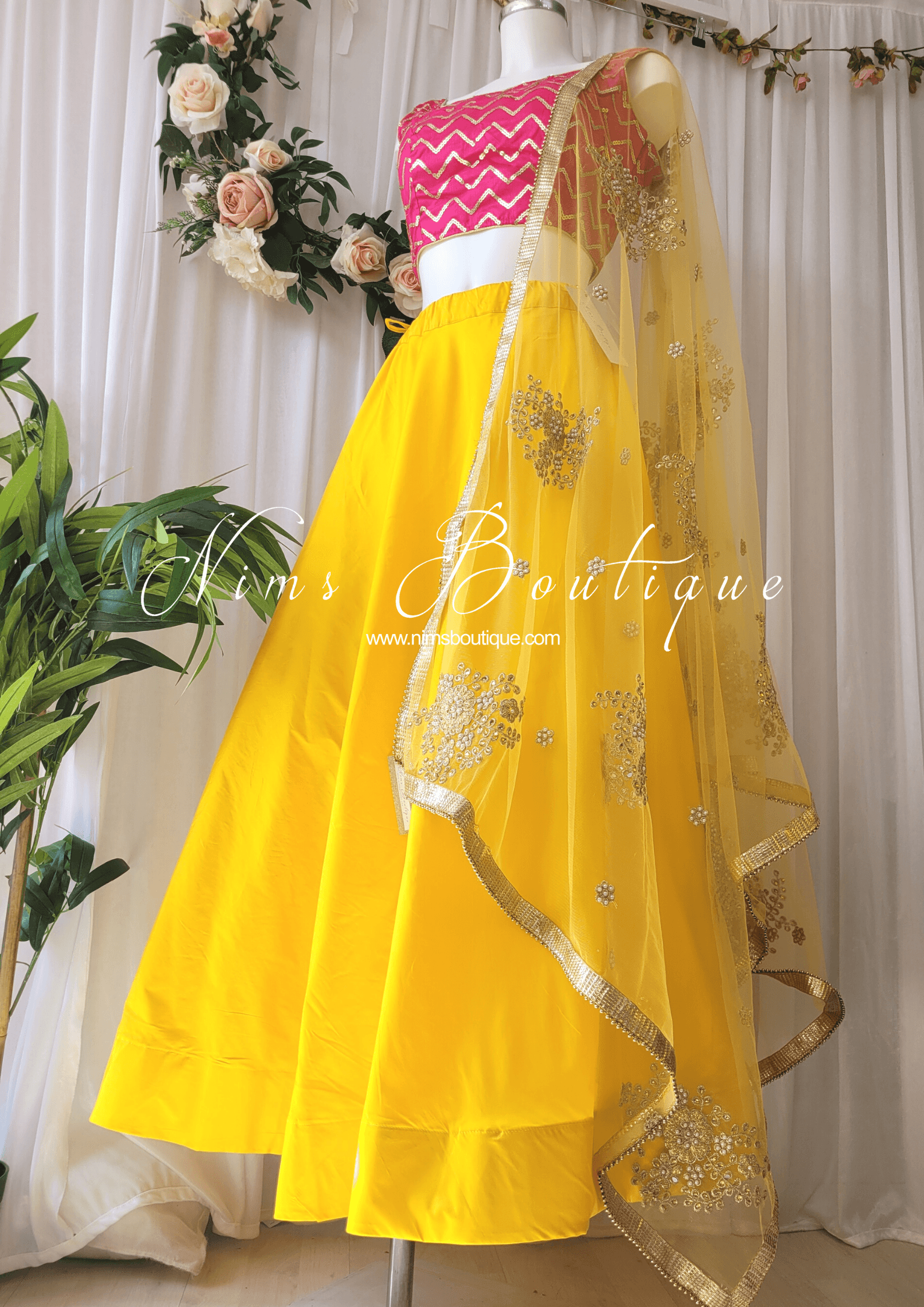 Nims Boutique Yellow Net Pearl Embellished Dupatta/Chunni NP4