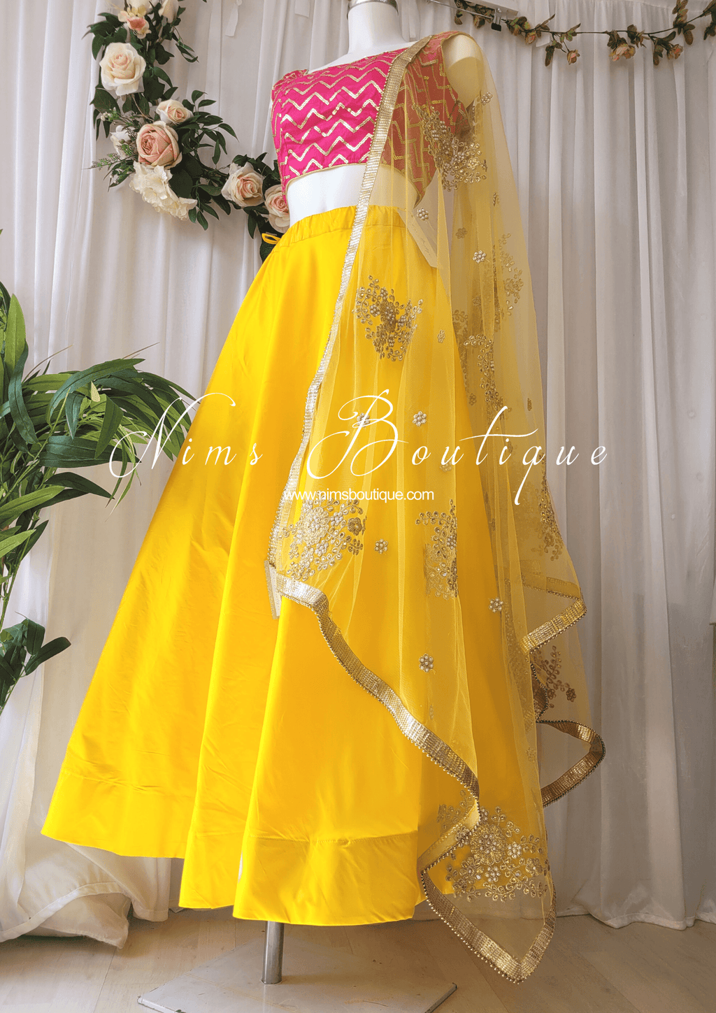 Nims Boutique Yellow Net Pearl Embellished Dupatta/Chunni NP4