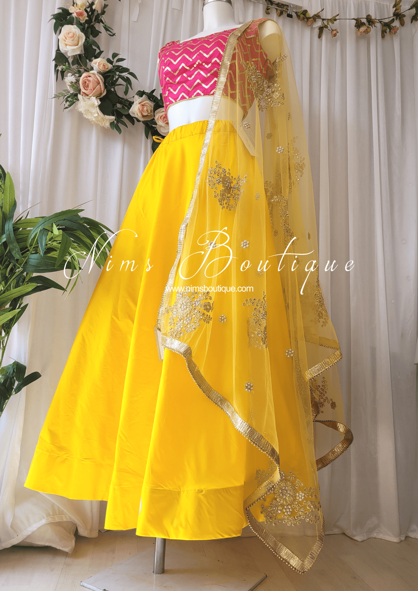 Nims Boutique Yellow Net Pearl Embellished Dupatta/Chunni NP4