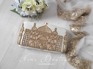 Taj Cream Raw Silk Clutch Bag