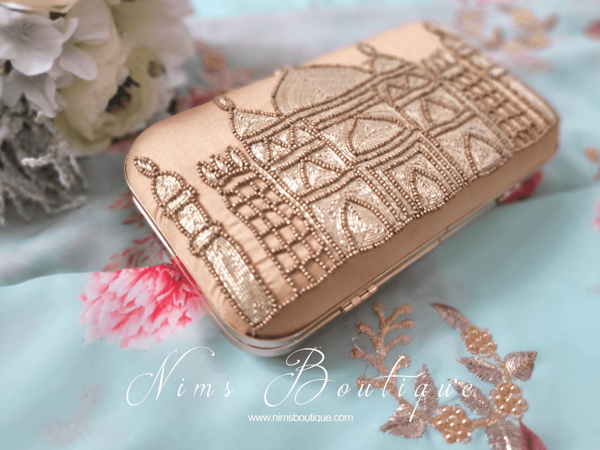 Nims Boutique Taj Gold Raw Silk Clutch Bag