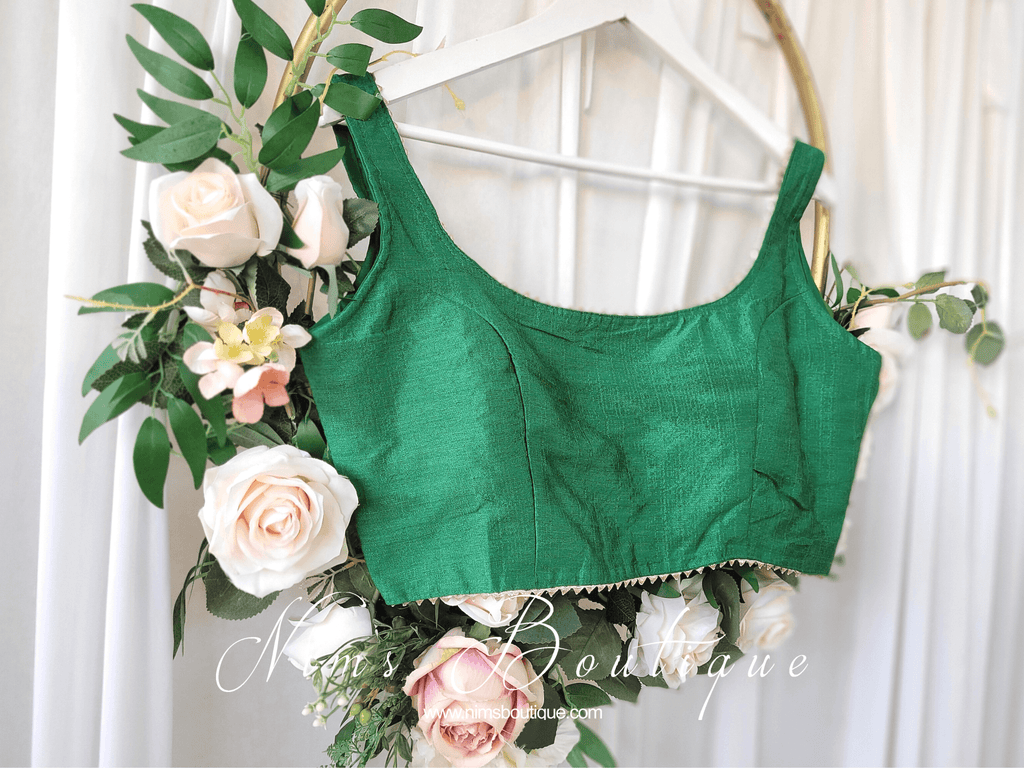 Nims Boutique The NB Emerald Green Blouse Gold Edge 10-12