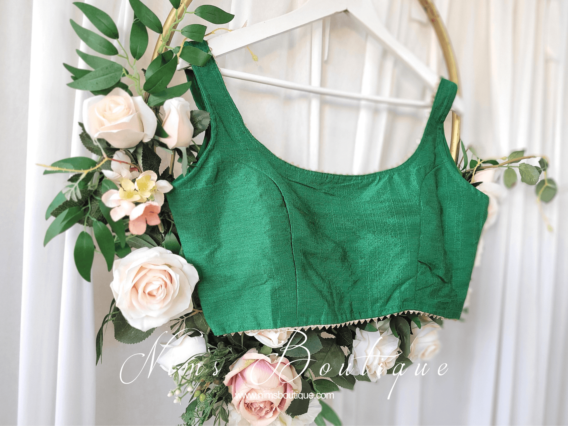 Nims Boutique The NB Emerald Green Blouse Gold Edge 10-12