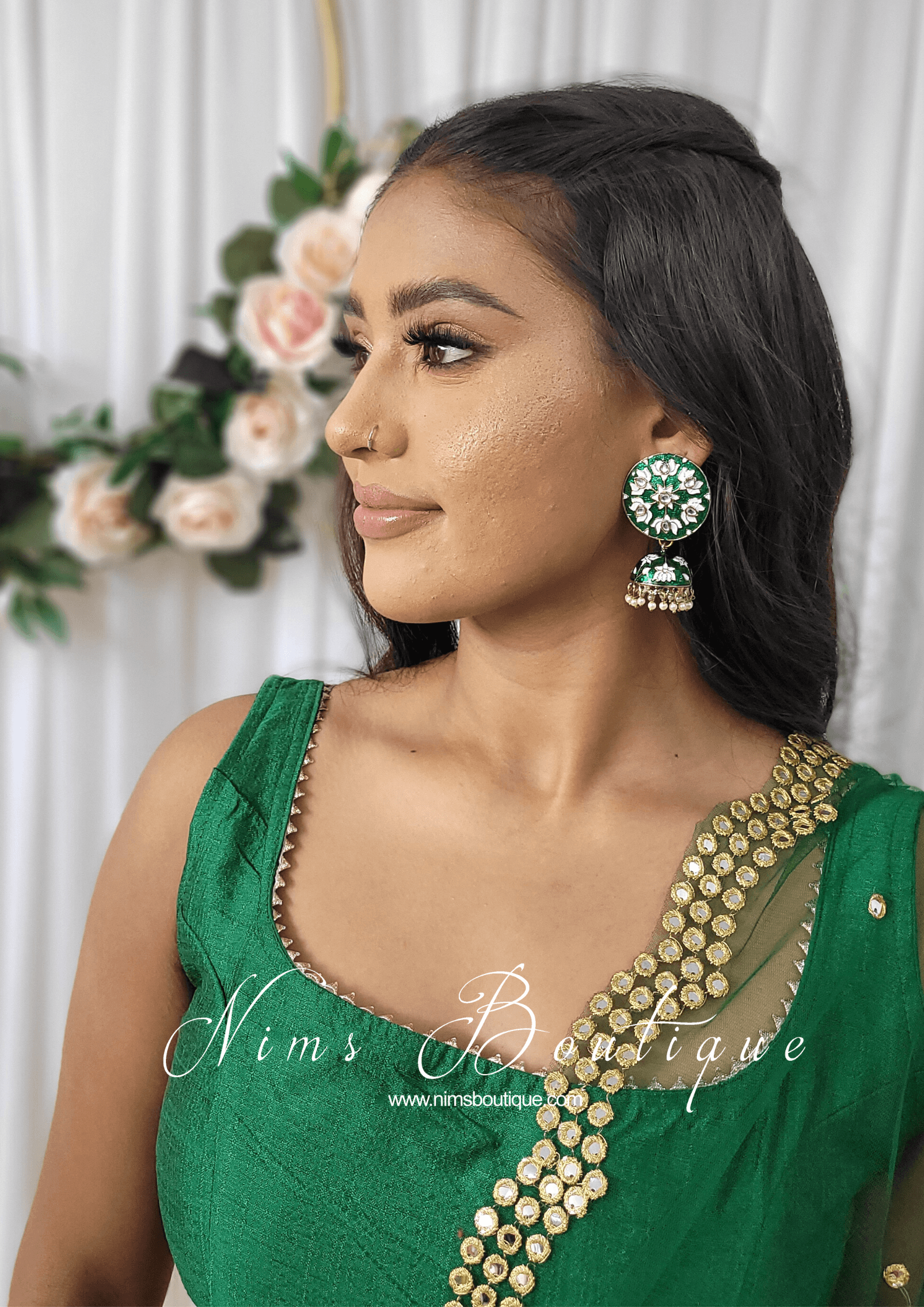 Nims Boutique The NB Emerald Green Blouse Gold Edge 10-12