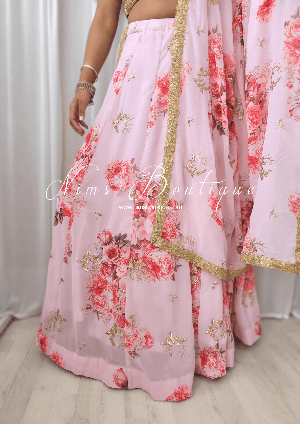 Nims Boutique La Floraison Pink Georgette Floral readymade skirt/lehnga sizes 4-24