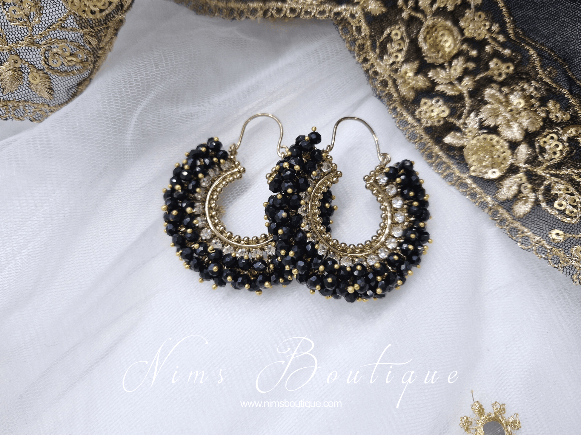 Nims Boutique Meghna Royal Black Hoop Earrings