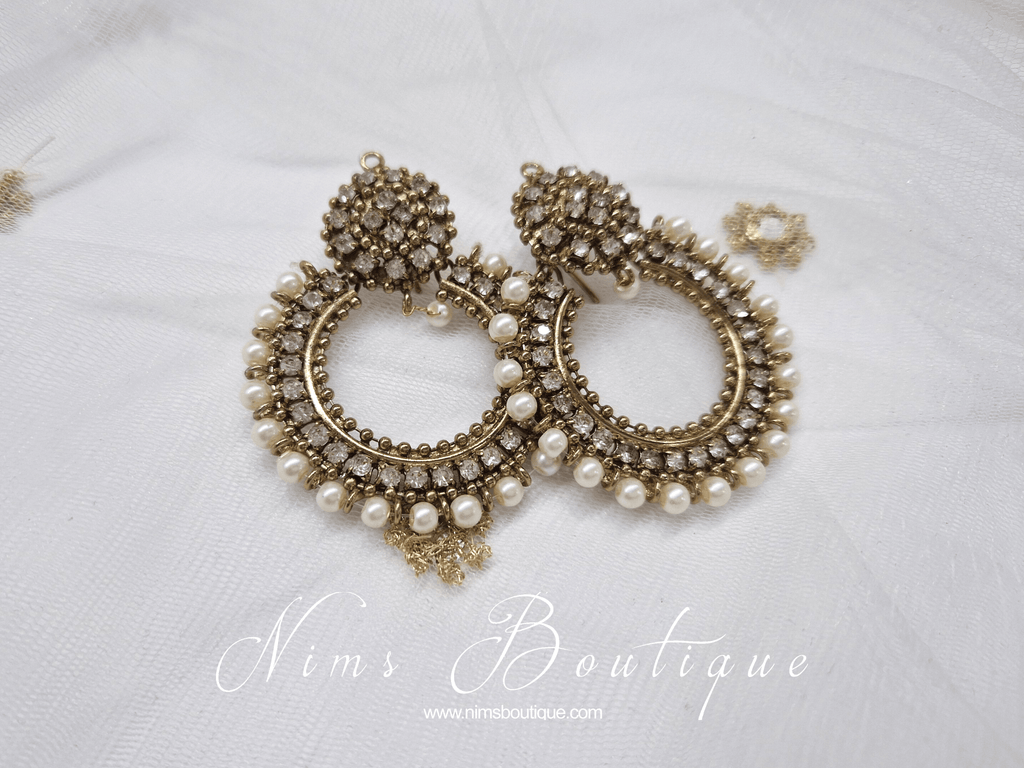 Nims Boutique Laila Royal Antique Gold & Pearl Earrings