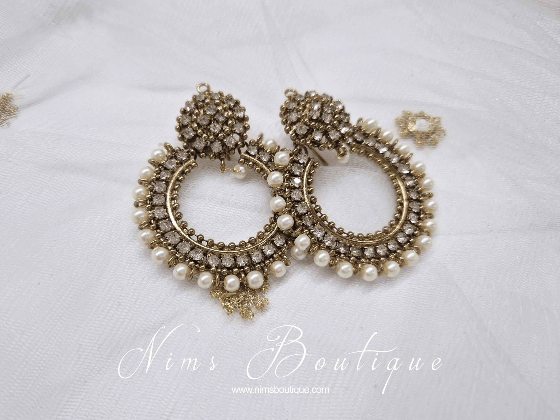 Nims Boutique Laila Royal Antique Gold & Pearl Earrings