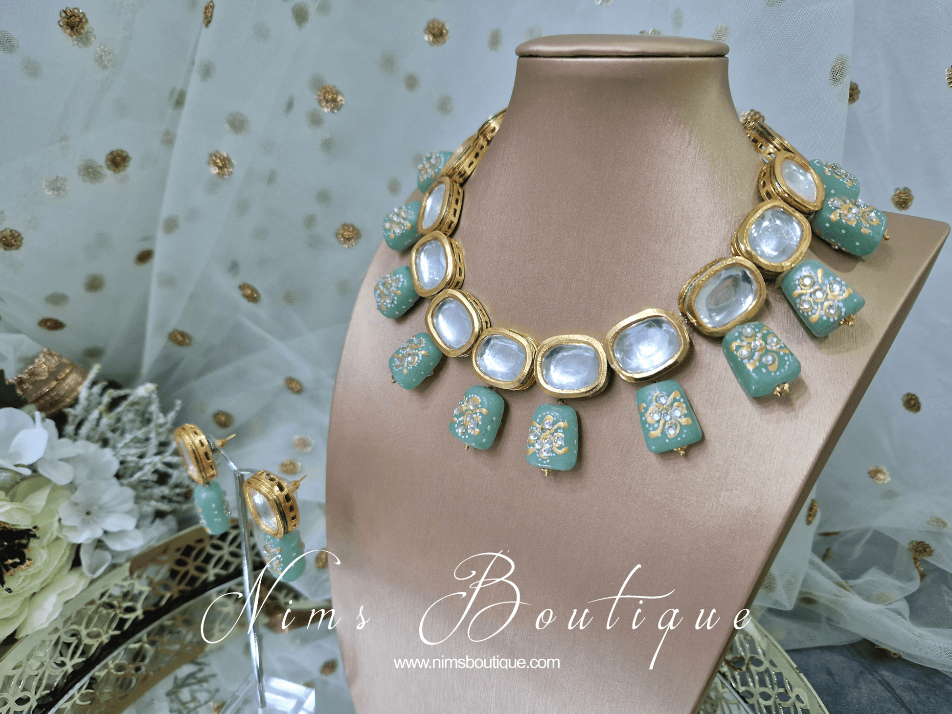 Nims Boutique Athiya Dusky Mint Kundan Set