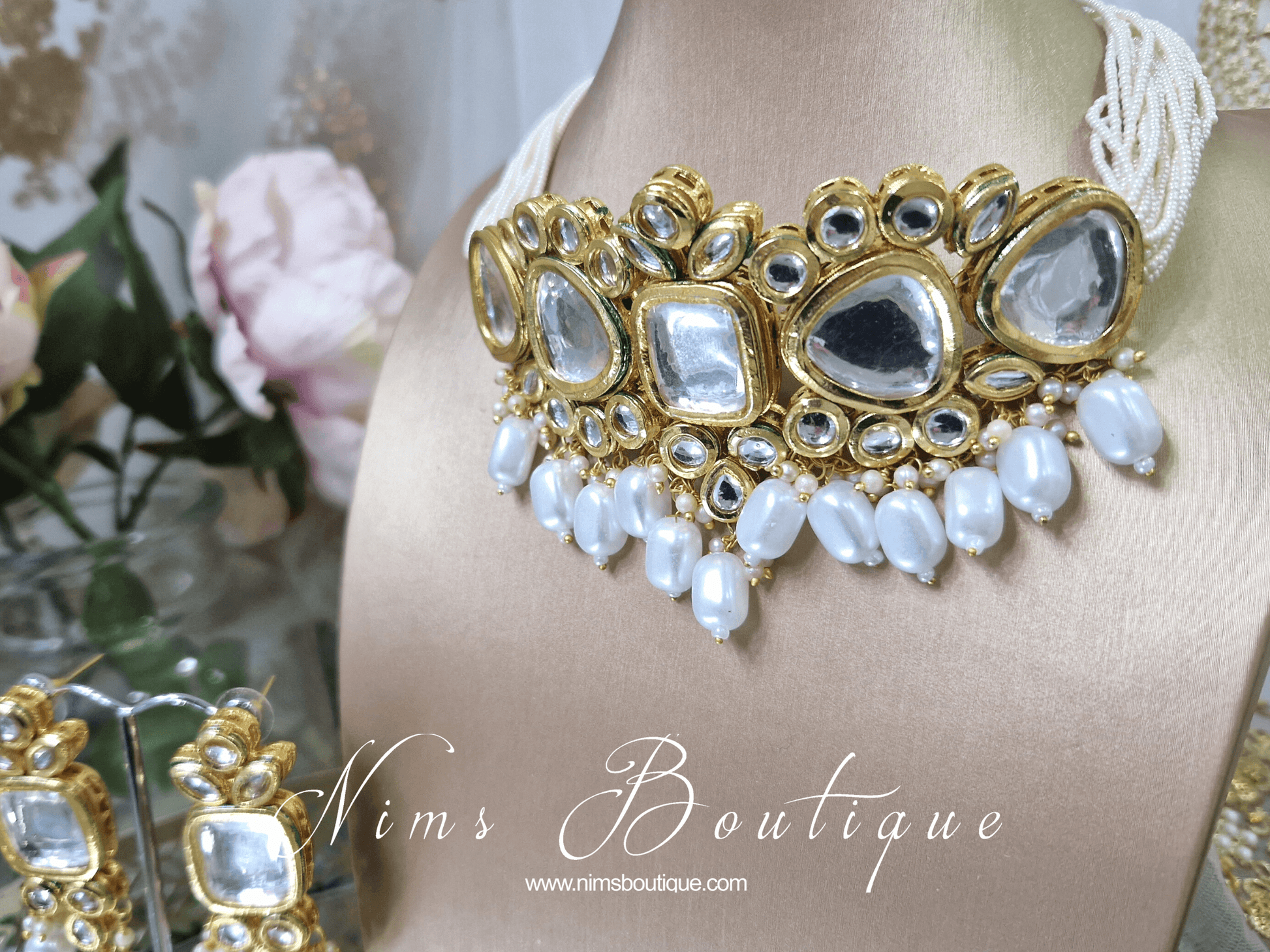 Nims Boutique Raman Pearl Kundan Choker Set