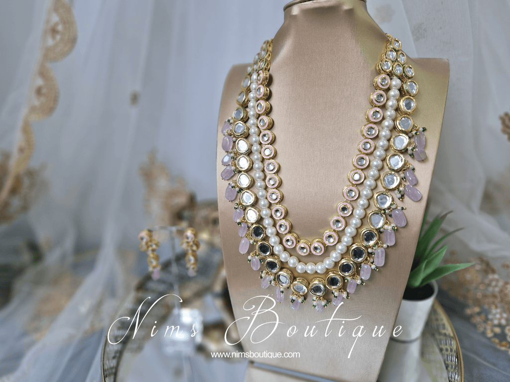 Nims Boutique Myra Blossom Kundan Lilac & Pink Haar Set