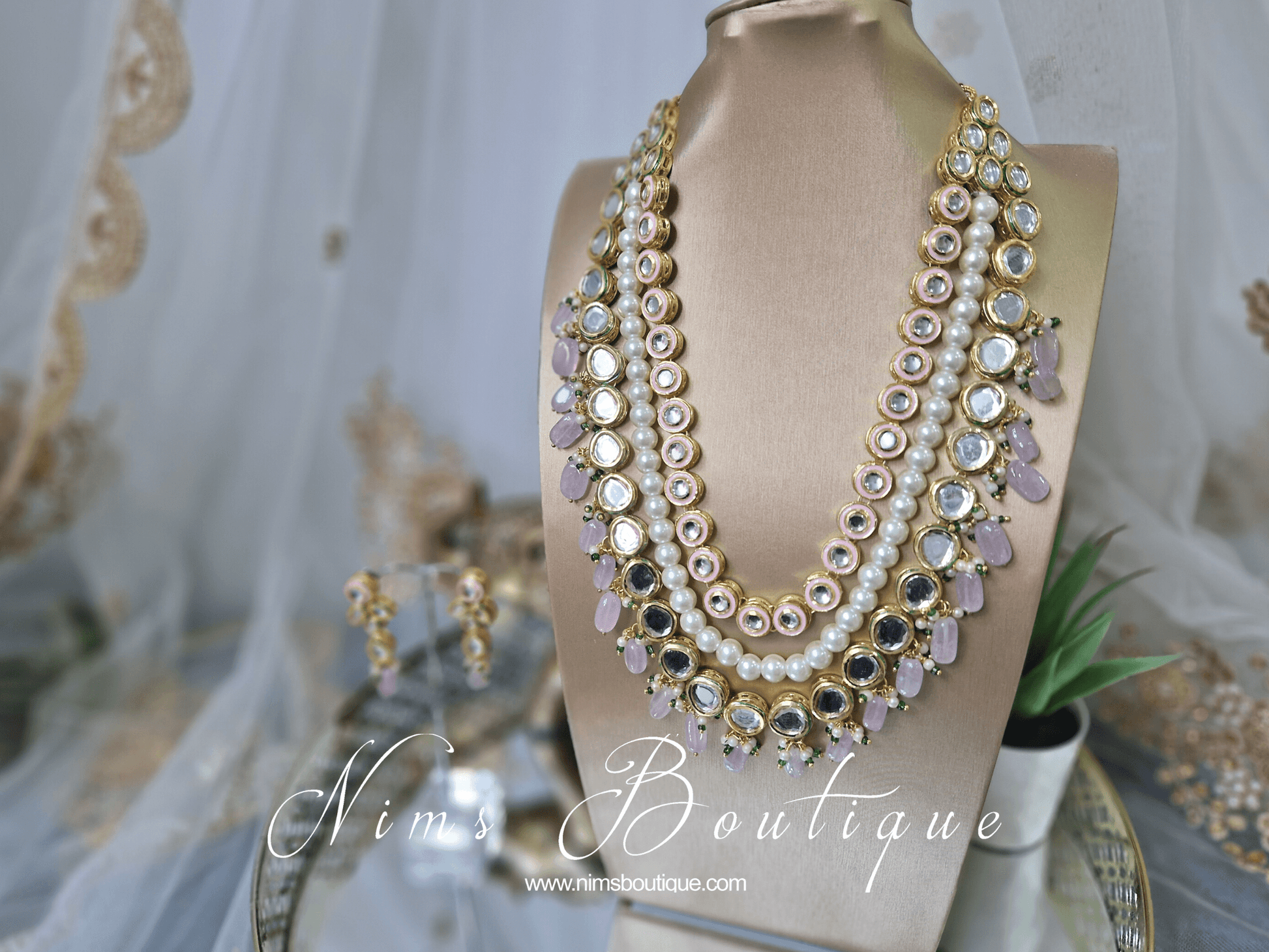 Nims Boutique Myra Blossom Kundan Lilac & Pink Haar Set