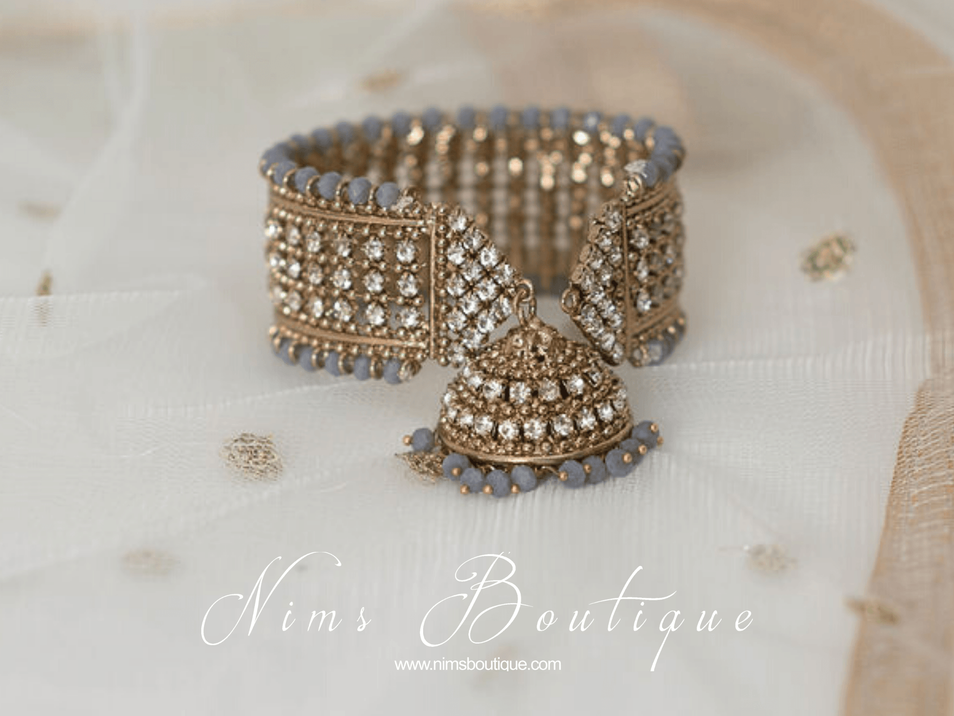 Nims Boutique Royal Grey Bracelet with hanging chumka