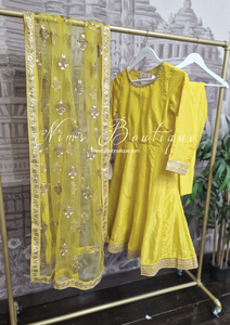 Rashmi Luxury Yellow Silk Anarkali Suit with Pajami (sizes 4-10)