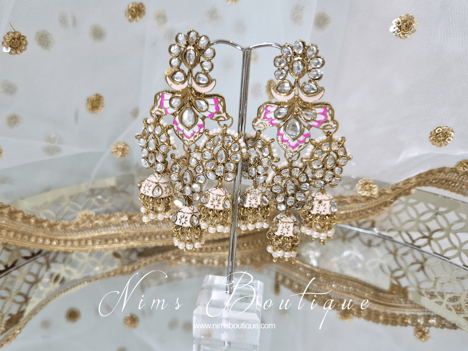 Nims Boutique Ariana Luxury Peach Meenakari Earrings