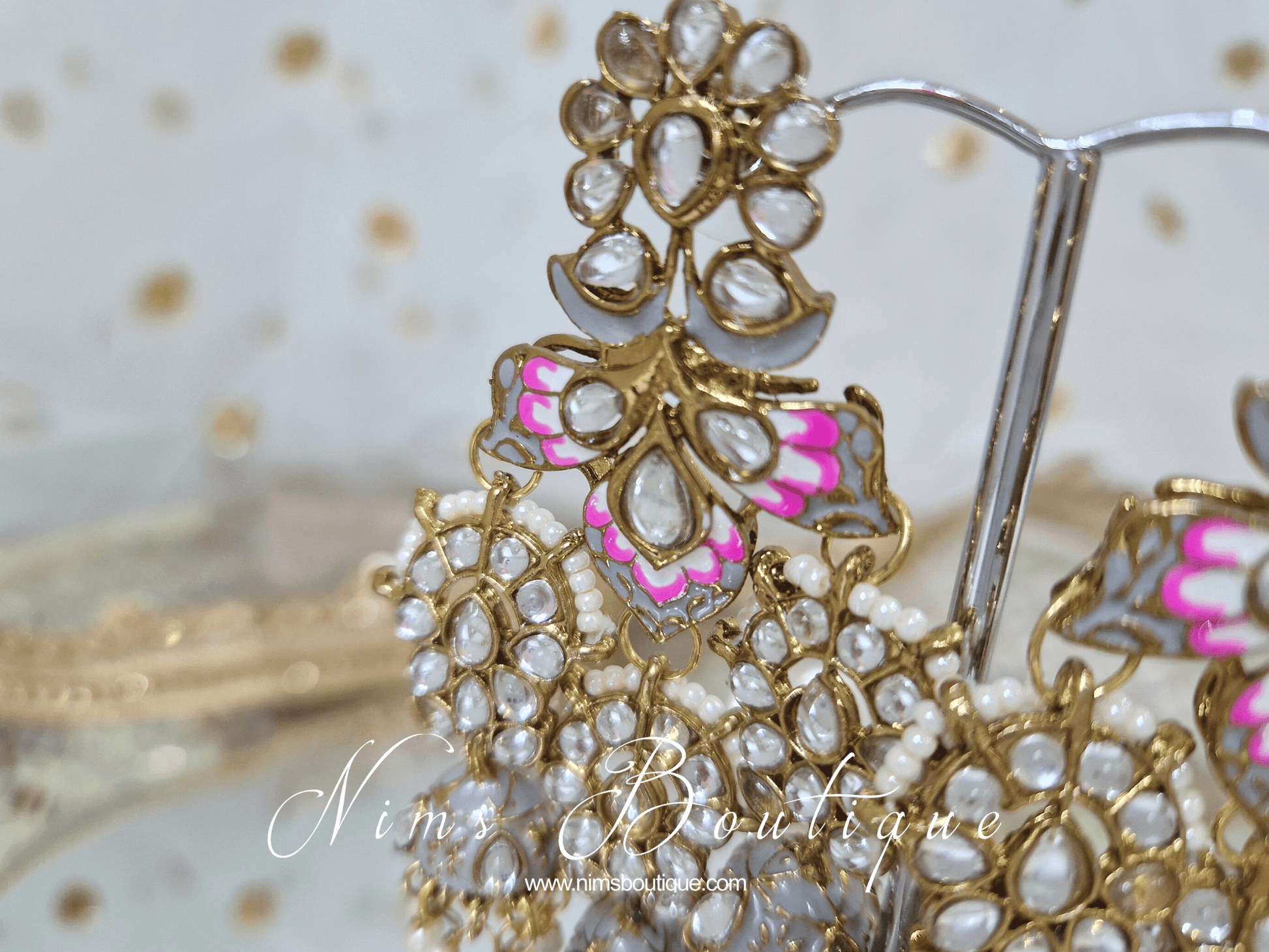 Nims Boutique Ariana Luxury Grey Meenakari Earrings