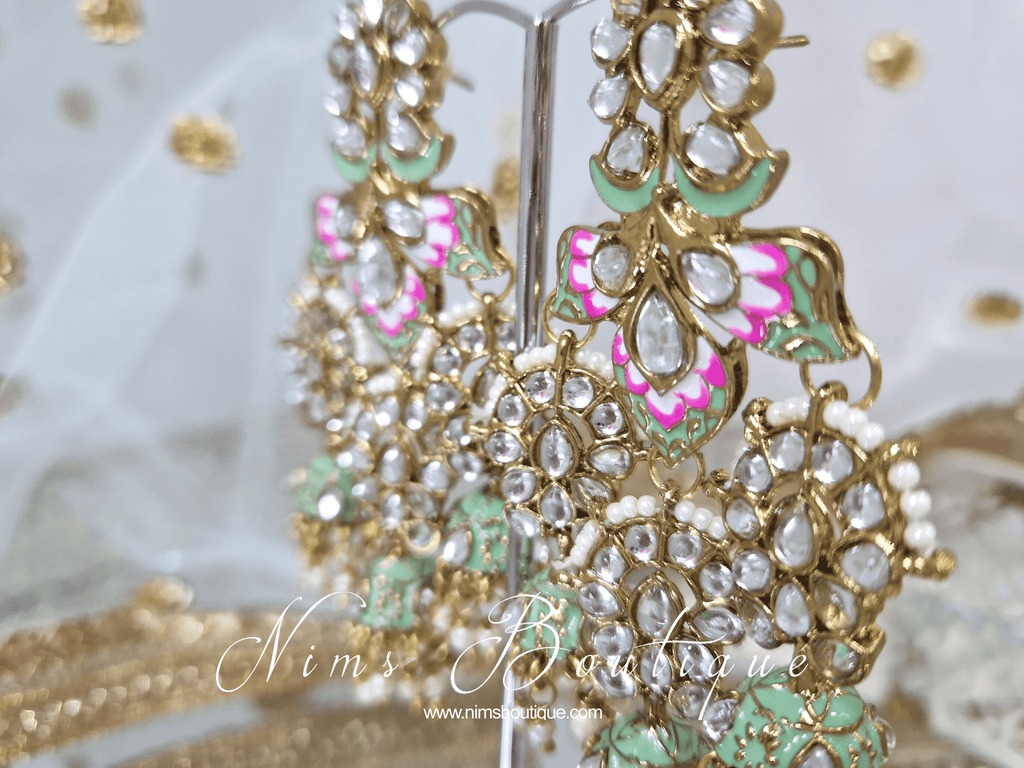Nims Boutique Ariana Luxury Mint Meenakari Earrings