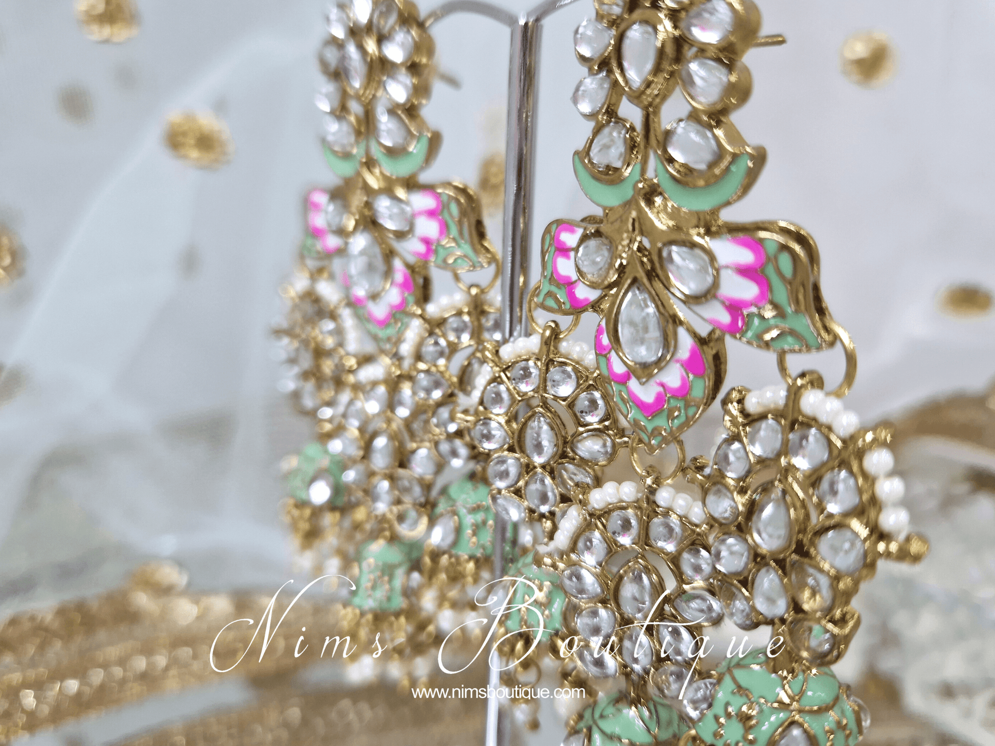 Nims Boutique Ariana Luxury Mint Meenakari Earrings