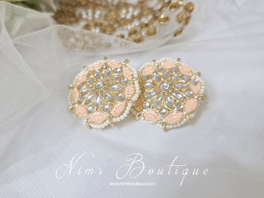 Nims Boutique Divya Light Peach Meenakari Stud Earrings