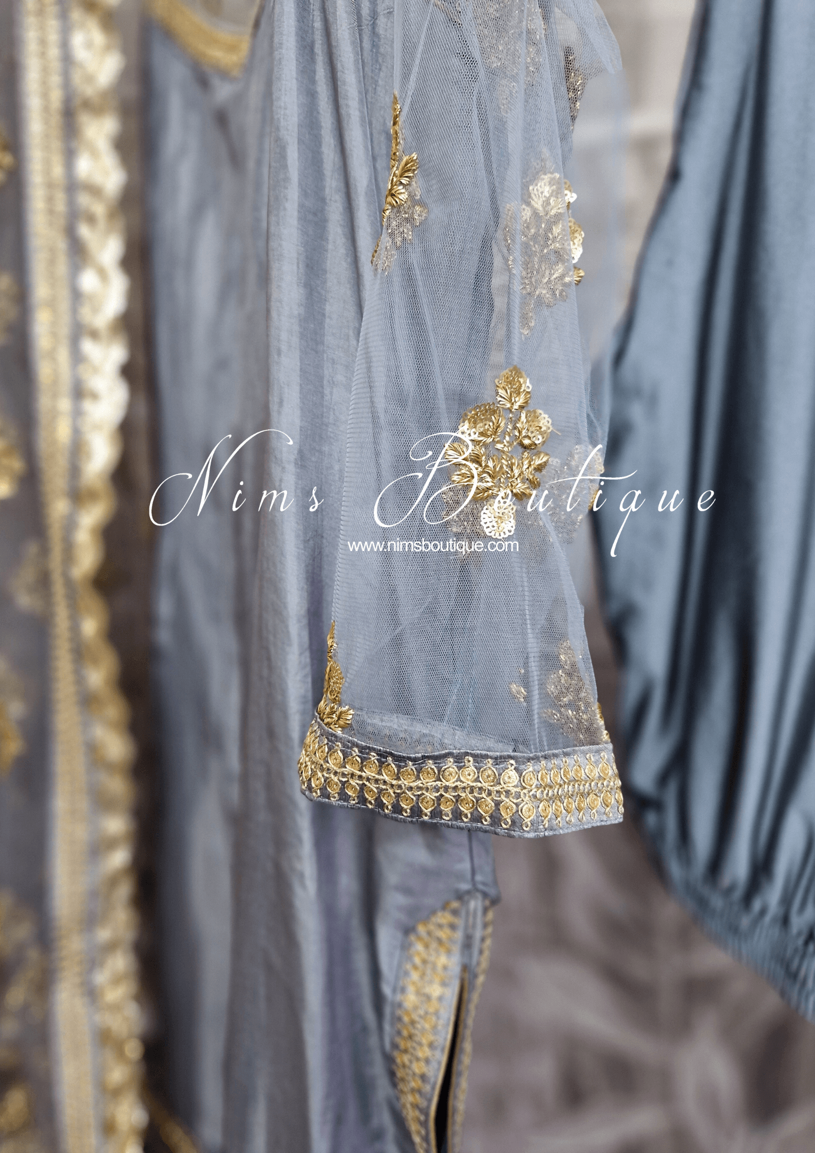 Nims Boutique The NB Classic Long Sleeved Grey Silk Pajami Suit sizes 14 to 22