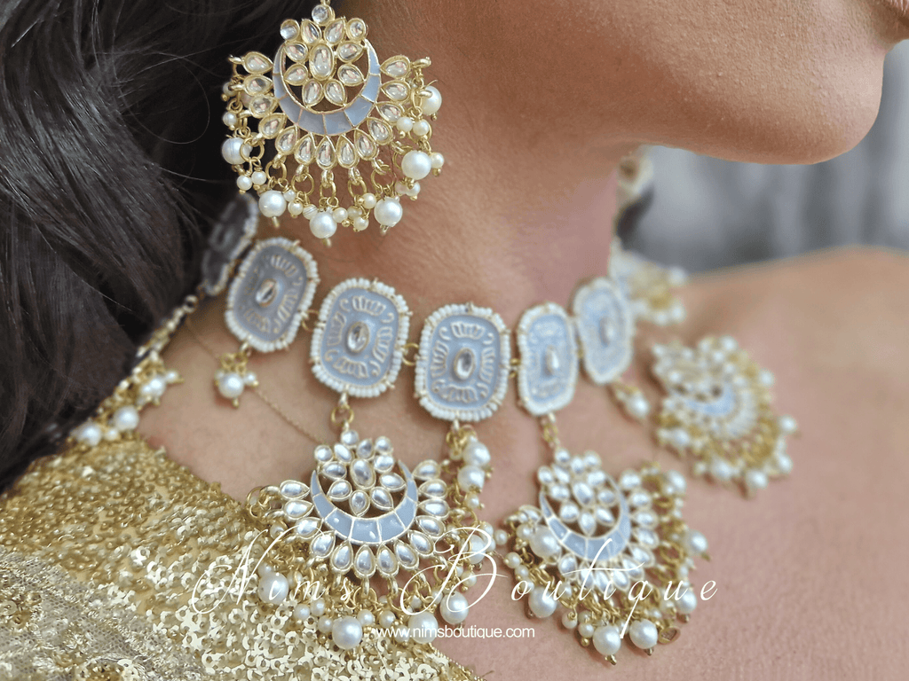 Nims Boutique Mishka Light Grey Blossom Meenakari Set