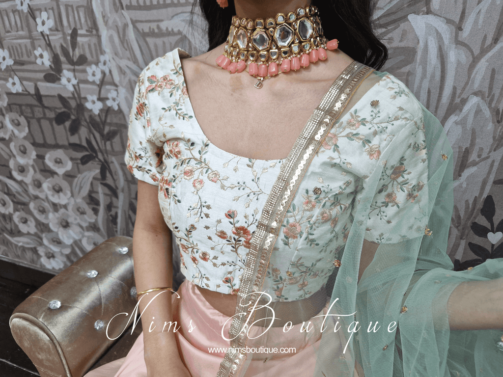 Nims Boutique Isabel Readymade Ivory, Peach & Mint Embroidered Short Sleeve Blouse sizes 4-12