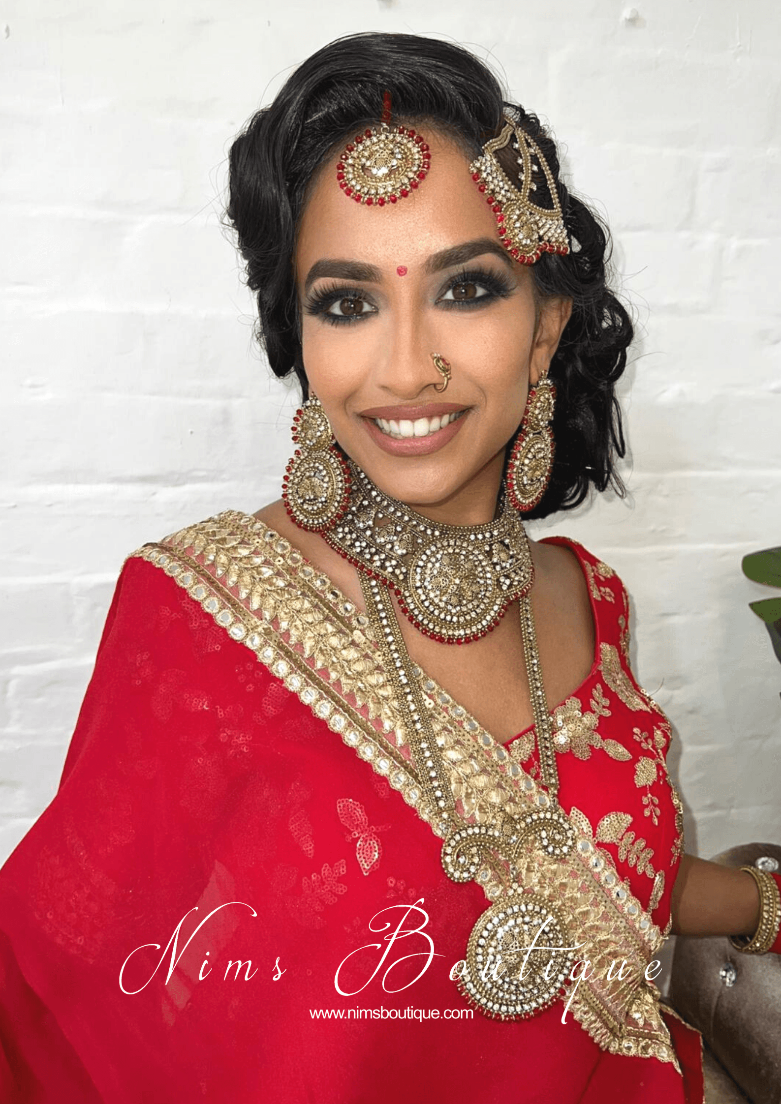 Nims Boutique Madhubala Antique Gold & Red Bridal Set
