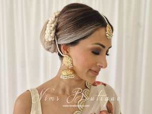 Nims Boutique Mughal Gold & Pearl Earrings & Tikka Set