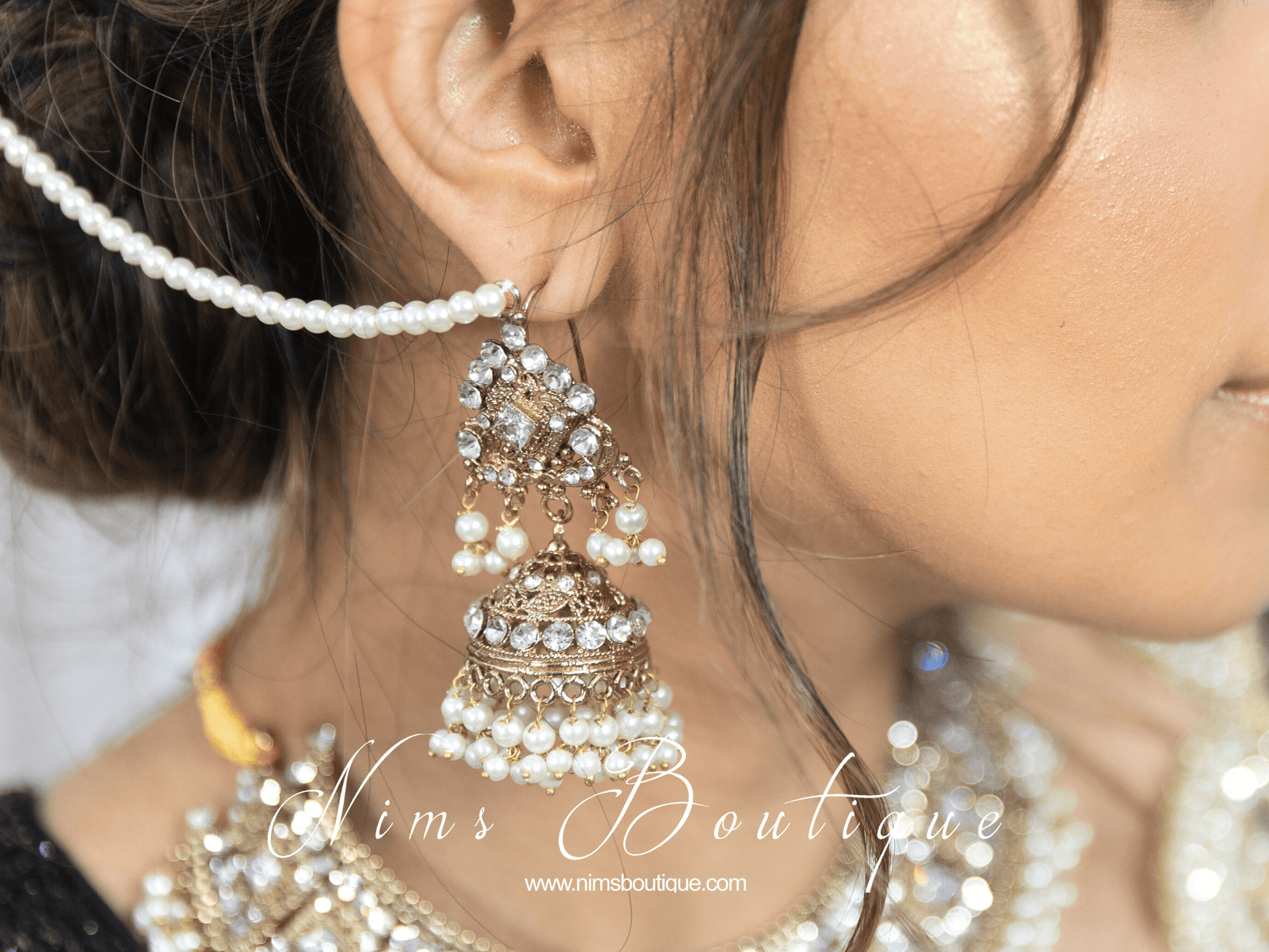 Nims Boutique Tamannah Royal Pearl Earrings & Tikka Set