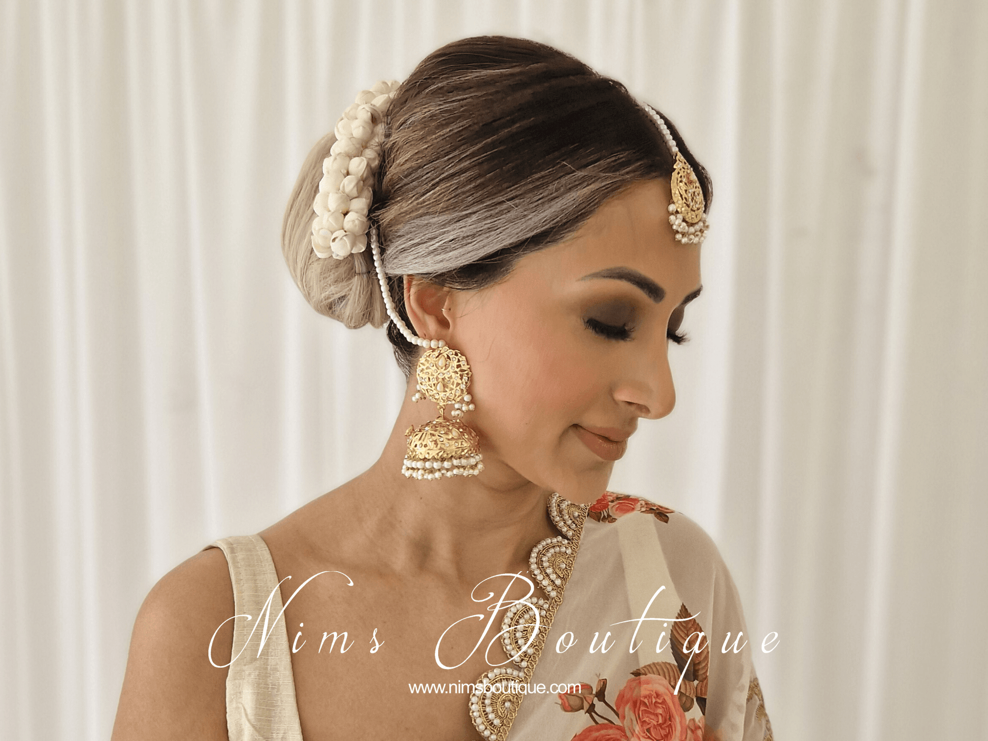 Nims Boutique Mughal Gold & Pearl Earrings & Tikka Set