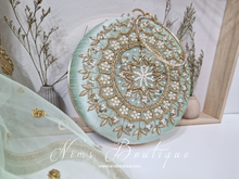 Large Round Mint Green & Pearl Clutch Bag